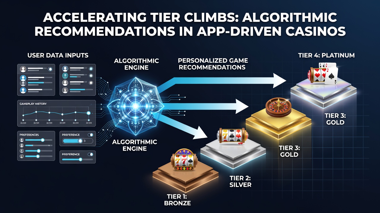 Chart showing player tier progression rates before and after implementing algorithmic game suggestions in casino mobile apps