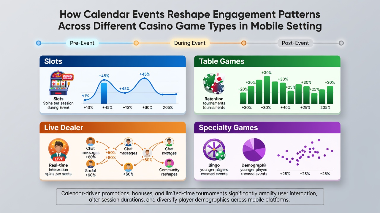 Analysis of mobile casino engagement metrics during calendar events for various game types