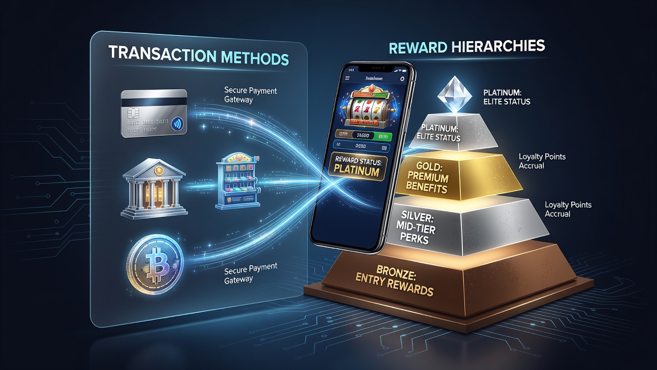 Dashboard view of a handheld casino app showing reward tier progression linked to payment history