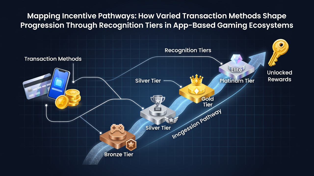 Infographic mapping transaction methods to recognition tier progression in mobile gaming apps