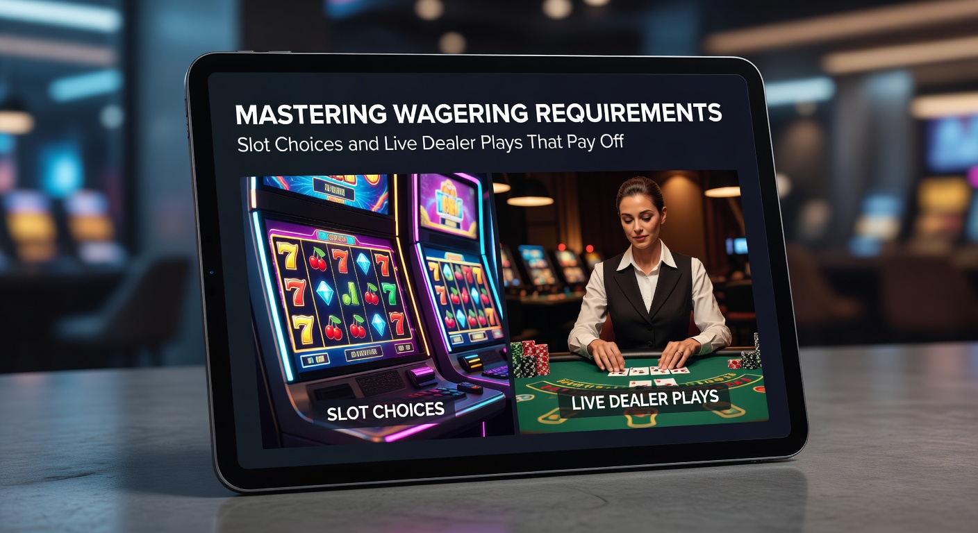 Player analyzing slot game stats on a casino dashboard, highlighting RTP and wagering contribution percentages