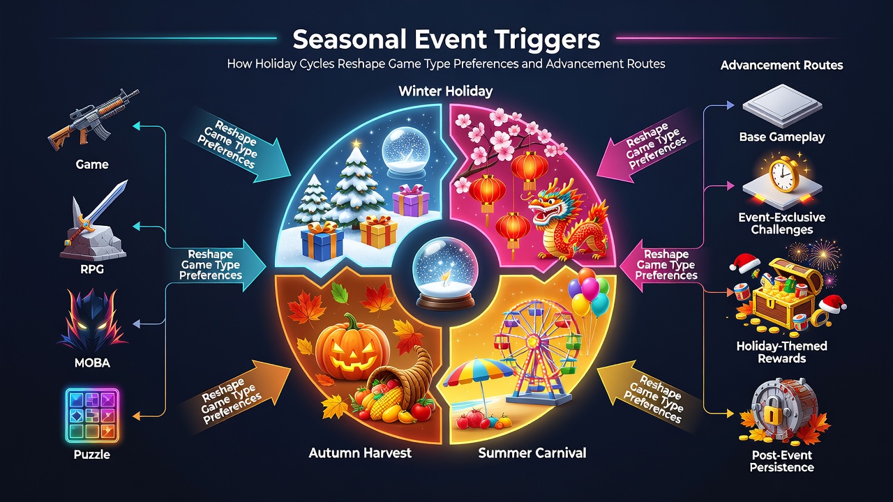 Mobile interface showing seasonal game preferences and loyalty advancement during holidays