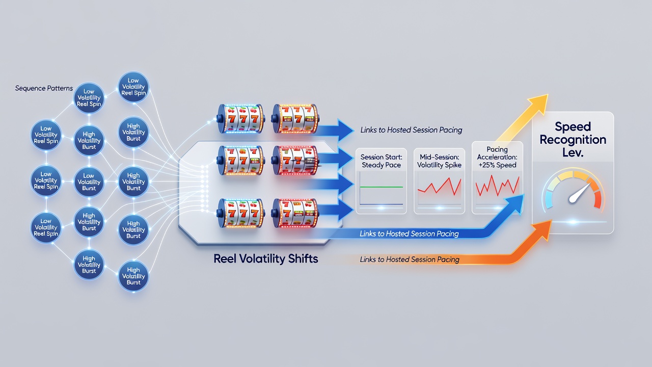 Data visualization of sequence patterns between slot volatility changes and live hosted session pacing metrics